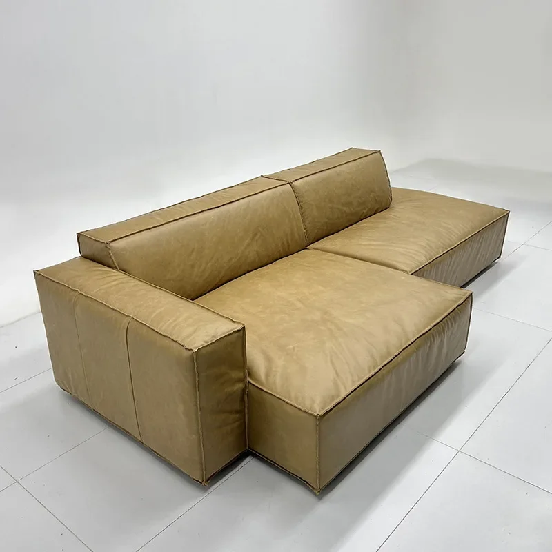 Vintage corner oil wax cowhide sofa