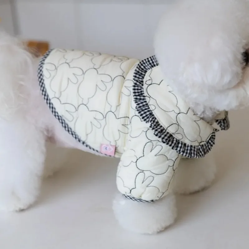 Rabbit Dog Cotton Coat Warm Winter Embroidered Parkas Cute Plaid Lapel Jackets Warm Coat Puppy Clothing Pet Clothing Teddy Bear