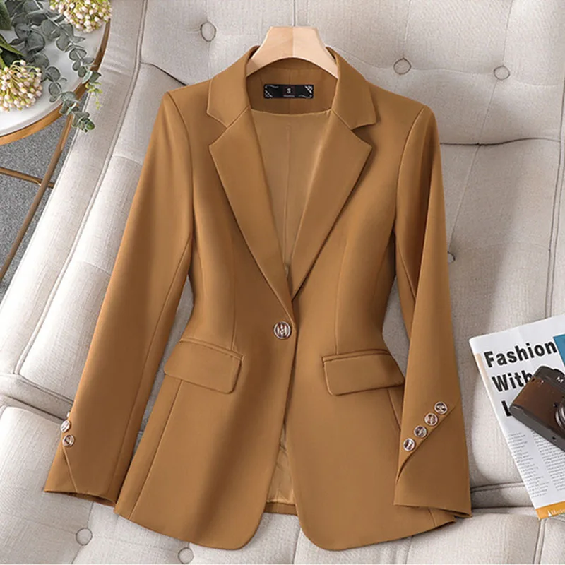 Hochwertige Damen Blazer Jacke Frauen solide Langarm Business Arbeit tragen formelle Anzug Mantel Frühling Herbst weibliche Oberbekleidung 4xl