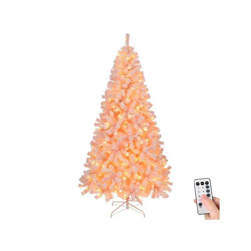 

7-футовая рождественская елка из флокированного снега с предварительной подсветкой, искусственная навесная сосна с 1000 наконечниками, 400 лампочками и пультом дистанционного управления для праздника