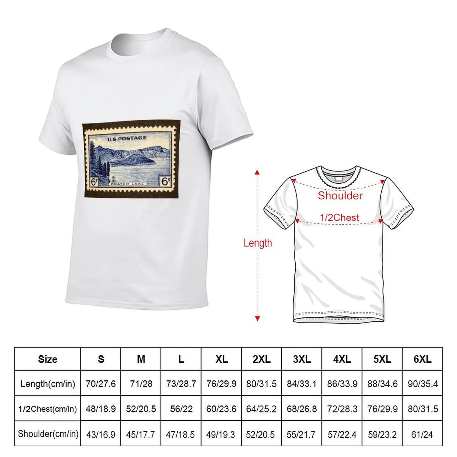 1934 6c بحيرة كريتر ، أوريغون ختم البريد تي شيرت تي شيرت للرجل القطن مضحك رجل تي شيرت جرافيك تي شيرت