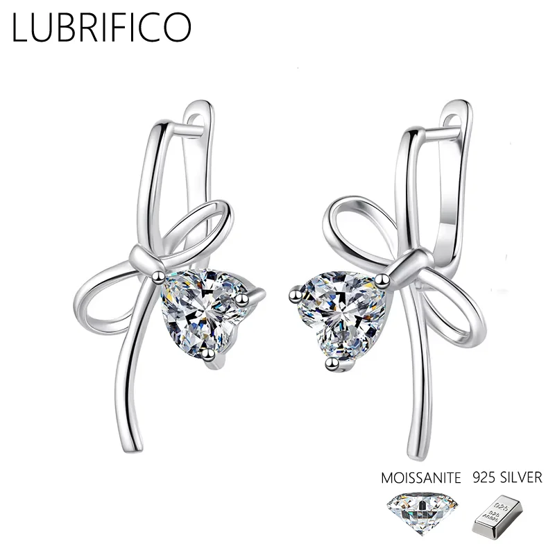 

2,0 карата Муассанит с бантом и узлом в форме сердца, серьги-гвоздики из стерлингового серебра 925 пробы с лабораторным бриллиантом, серьги для ювелирных украшений на свадьбу