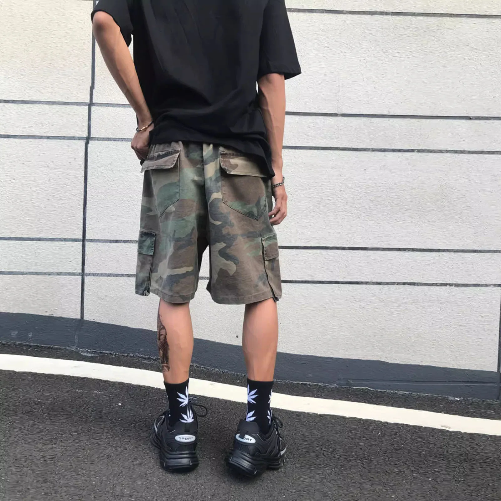 Vintage Camouflage Cargo Shorts Mens Three-dimensional Tailoring Pocket Oversized Cargo Shorts Hip Hop Streetwear Casual Short