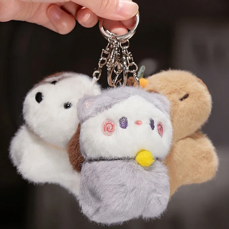 Capybara Plüschtier-Anhänger Capibara Plüsch-Schlüsselanhänger Kawaii Taschen-Schlüsselring Niedliche Hunde- und Katzenpuppen Auto-Dekoration Weihnachtsgeschenk – Detail 4