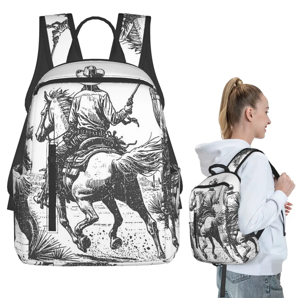 

Vintage Western Cowboy Desert Sketch Backpack Student BookBag Children School Bag Computer Shoulder Bags Boys Girls