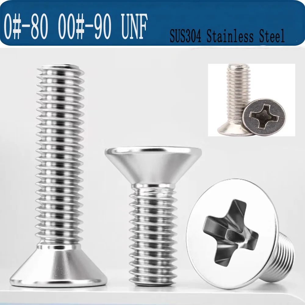 

0#-80 00#-90 UNF GB819 SUS304 Stainless Steel Cross Recessed Countersunk Head Phillips Screws Machine Tiny Bolts