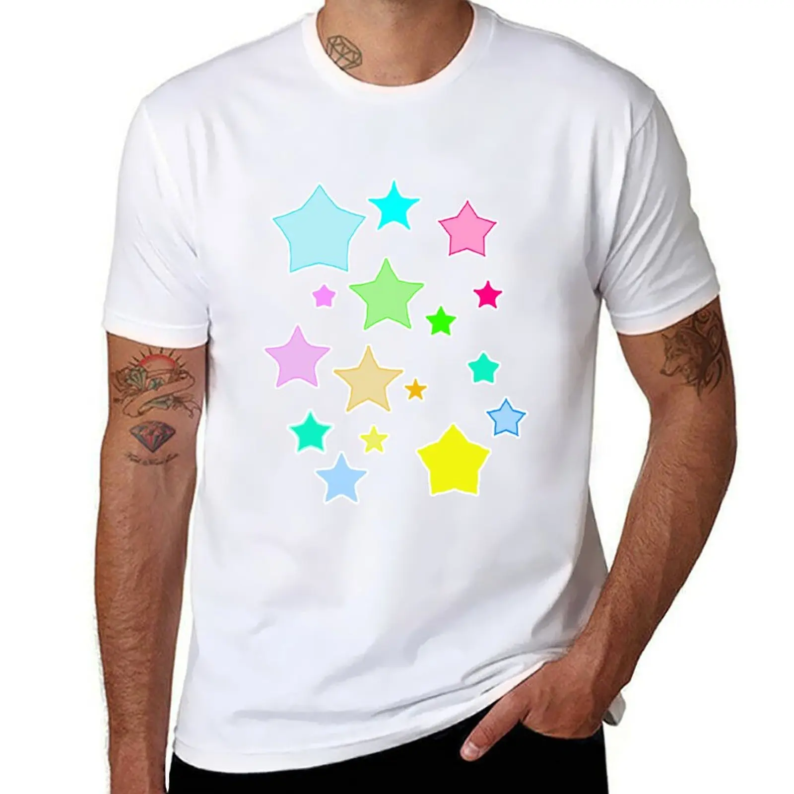 

t T-Shirt shirts printed for funny man t Cute Star cotton shirts Rainbow