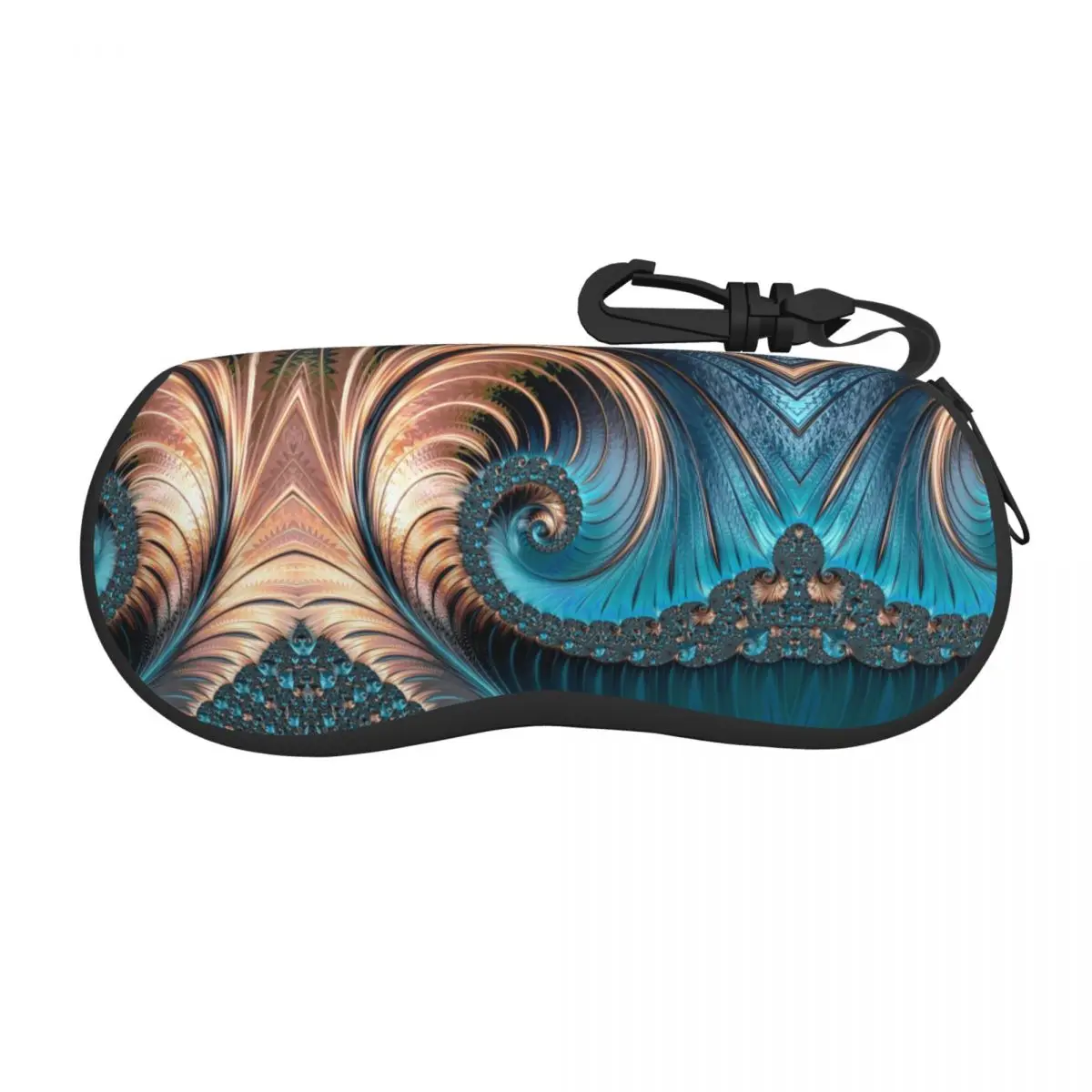 Turquoise Gems Patterns Sunglasses Case Neoprene Zipper Pretty Teal and Copper Fractal One Shell Eyeglass Case Protective Box