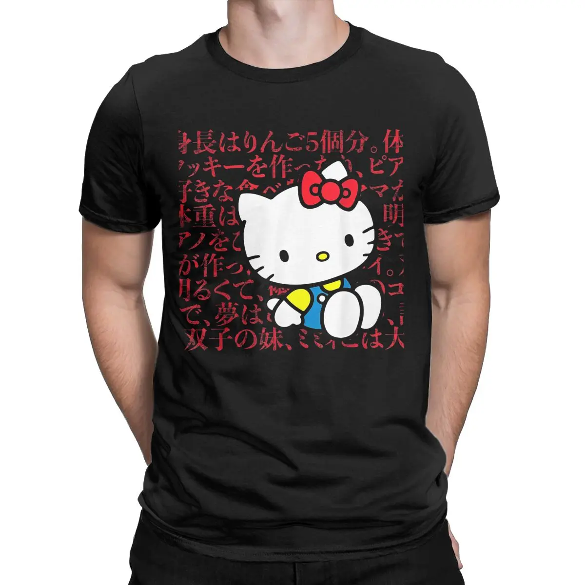 Men T-Shirt Hello Kitty Kanji Japanese Biography Unique 100% Cotton Tees Short Sleeve T Shirt Round Collar Tops Unique