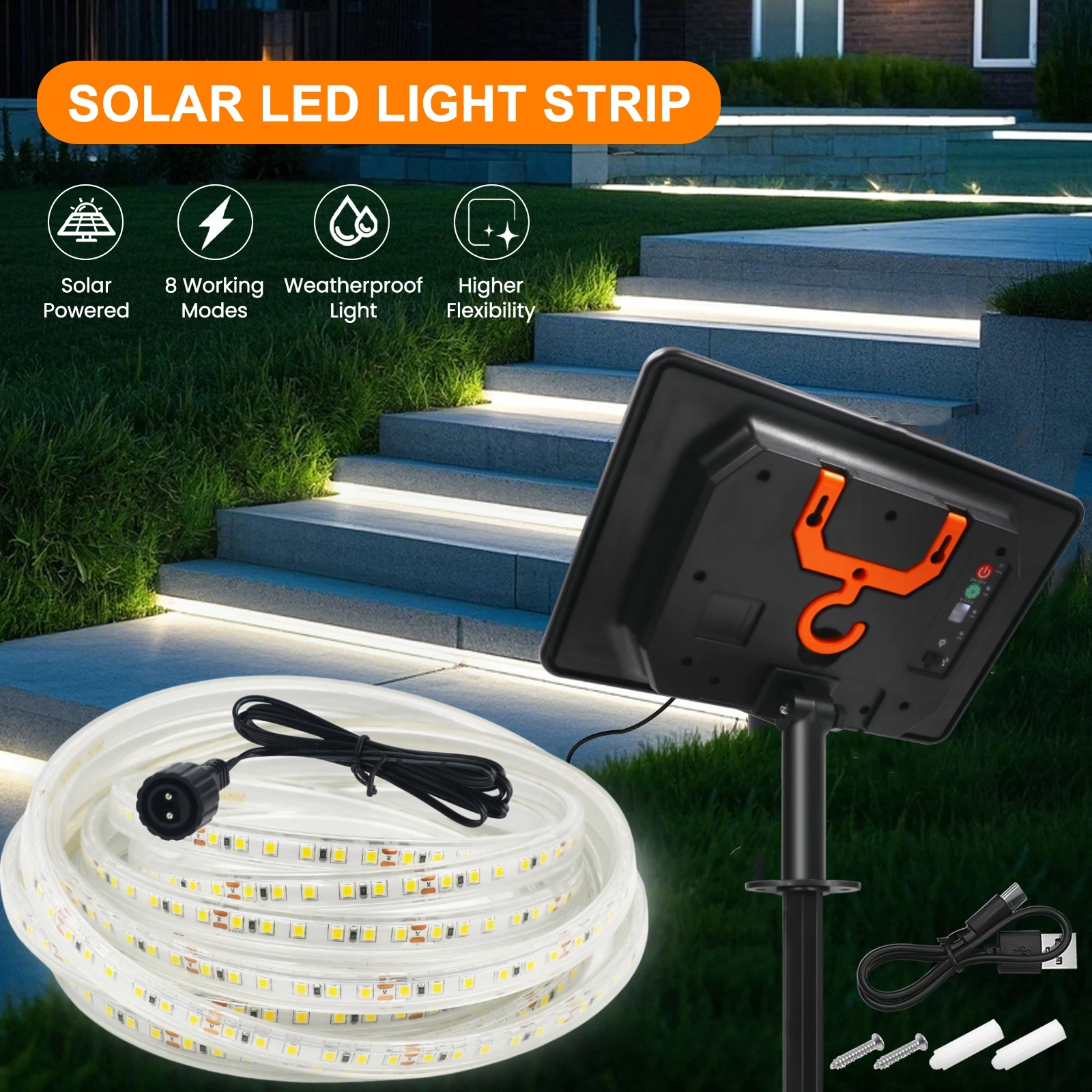 24V Solar 2835 SMD LED Strip Lights 5M/10M IP67 Outdoor Flexible Fairy String Linear Lighting Garden Street Lamp Decoration