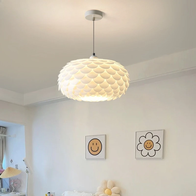 Cream Wind Pendant Lamp Modern Minimalist Parlour Ceiling Light Bedroom Dining Room Creative Feather French Lighting Fixture