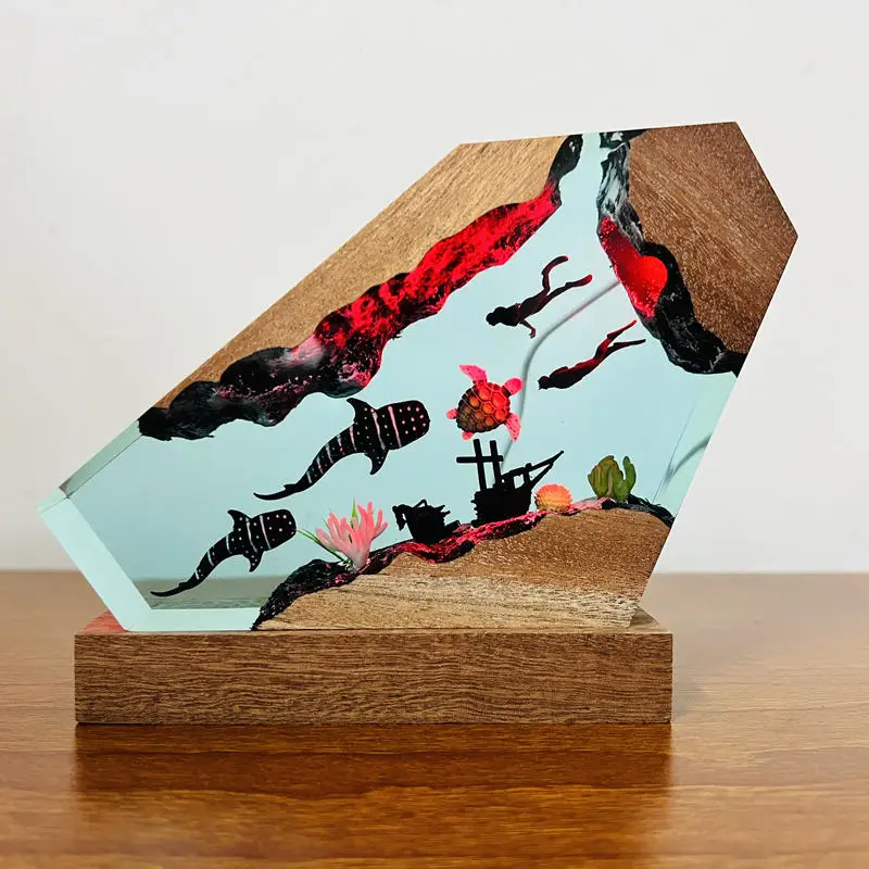 

Creative Resin Miniature Figurines Seabed Orgamism Shark Turtle Dolphin Bat World Diver Diving Home Table Decor Night Light Gift