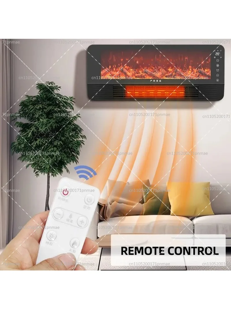 Wall-Mounted Electric Fireplace Heater with Remote Control, Simulation Flame, Household Warm Fan Heater