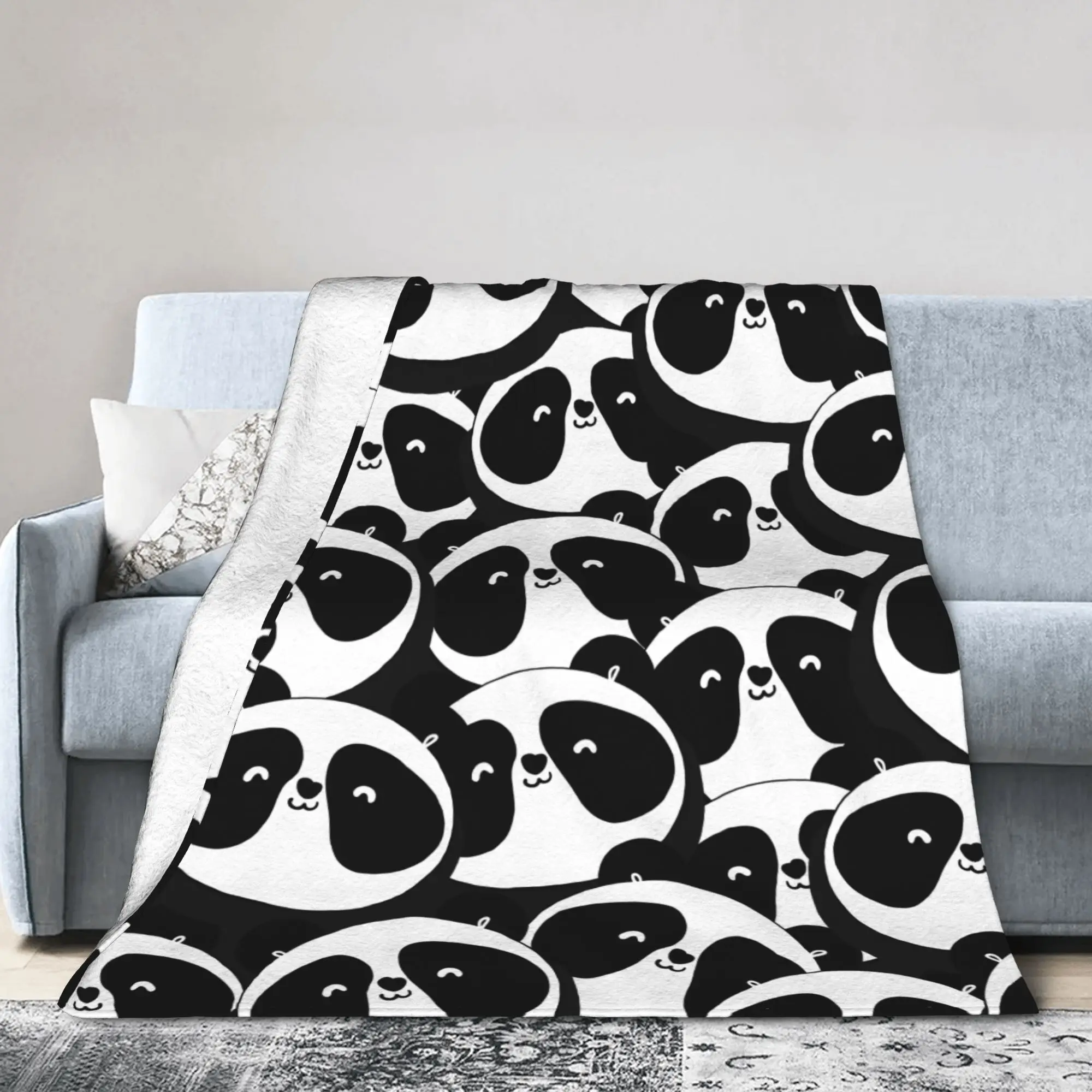 Cute Panda Blankets Velvet Summer Air Conditioning Animal Cartoon Multi-function Warm Throw Blankets for Bed Bedroom Rug Piece