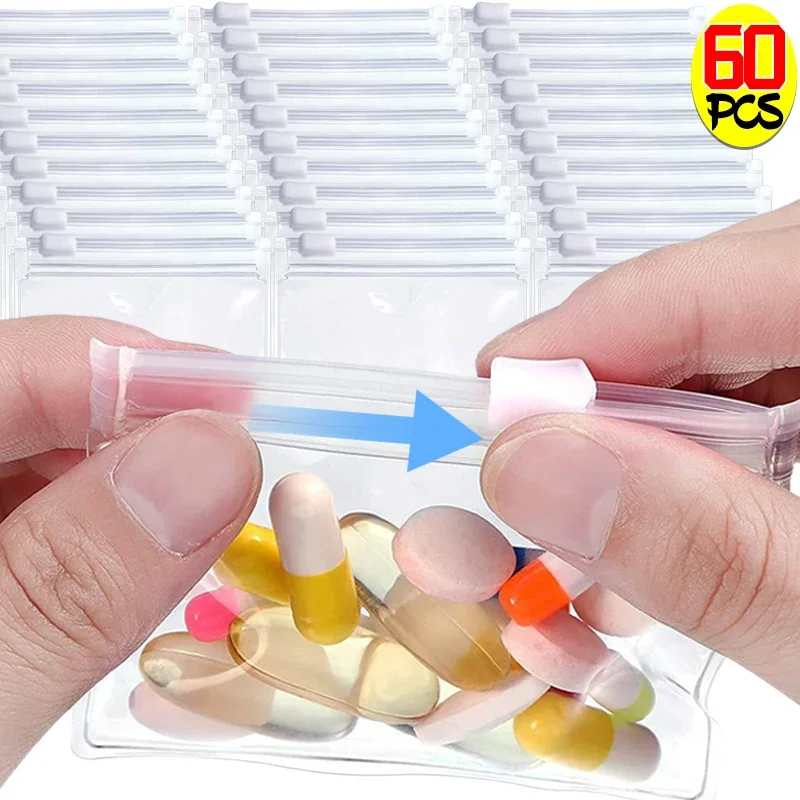 

60/5PCS Reusable Pill Bags Protable Jewel Storage Pouch with Sliding Zipper Travel Self-sealing Waterproof Storage Organization