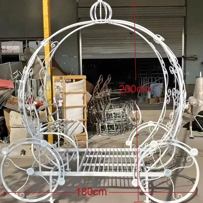 2026 hot sales Moving Universal Wheels White Gold Pumpkin Horse Carriage Decor Props Cinderella Carriage for Birthday Party