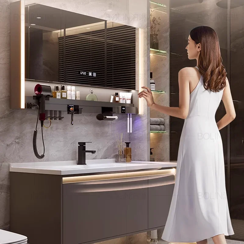 Modern Simple Bathroom Cabinets Vanity with Sink Smart Mirror Cabinets Fog Removal Wall-mounted Home Furniture Arredo Bagno FYBC