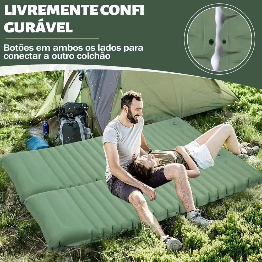 4 Inch Extra Thick Self-Inflating Sleeping Pad, Spliceable Waterproof Camping Mat for Outdoor Camping Hiking Fishing Travel