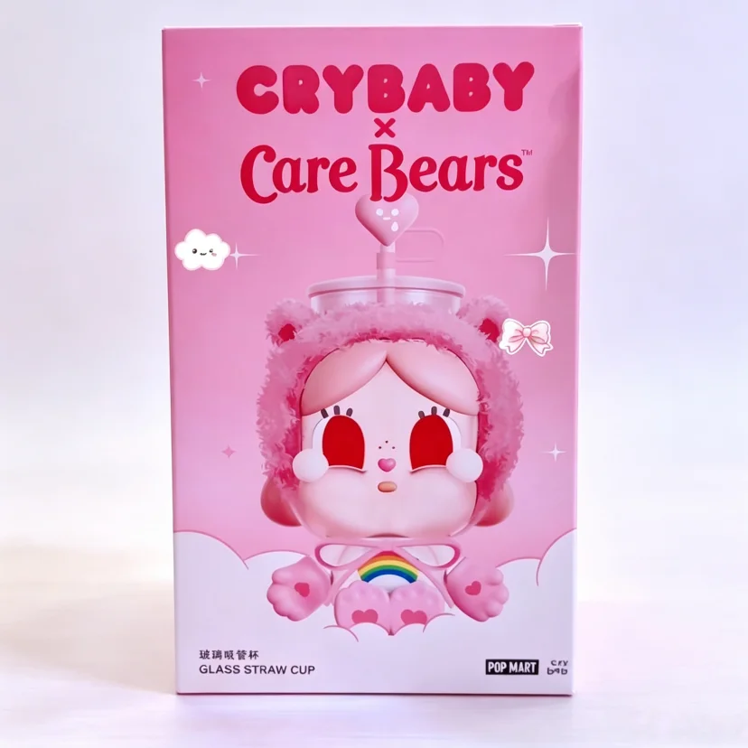 POPMART CRYBABY Серия Care Bears Стеклянная кружка с трубочкой Загадочная коробка-сюрприз Кавайная кукла Аниме-игрушка Подарочная коробка