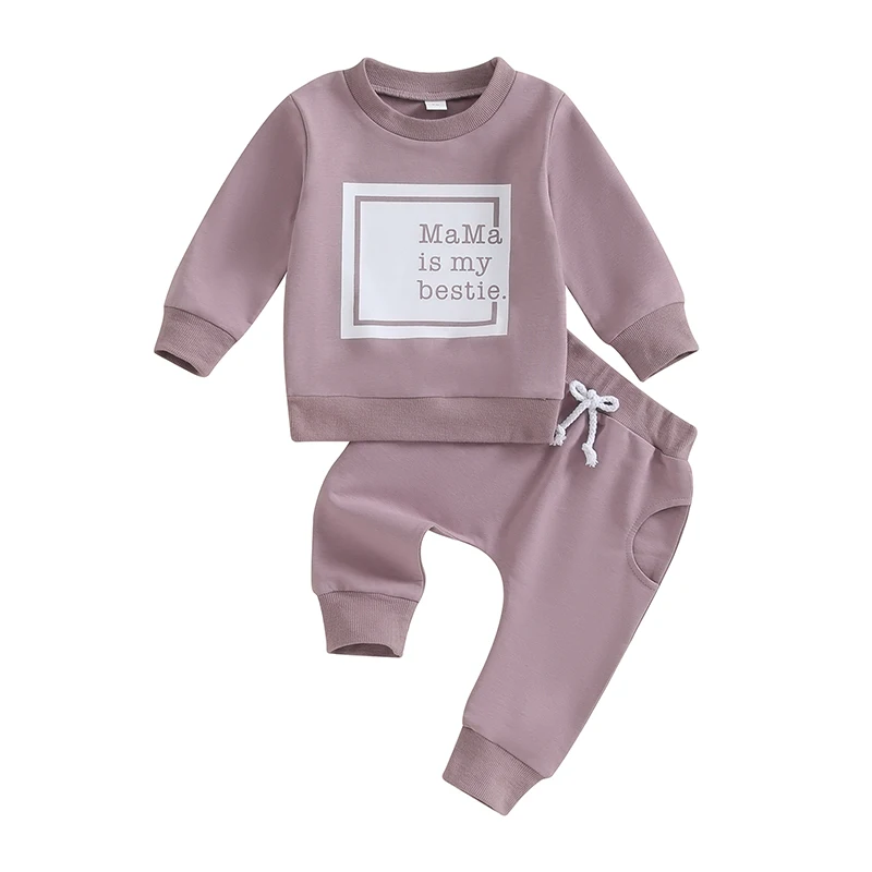 6M-3T Toddler Baby Girl Clothes Long Sleeve Letter Print Sweatshirt and Stretch Jogger Pants Newborn Fall Winter Outfit