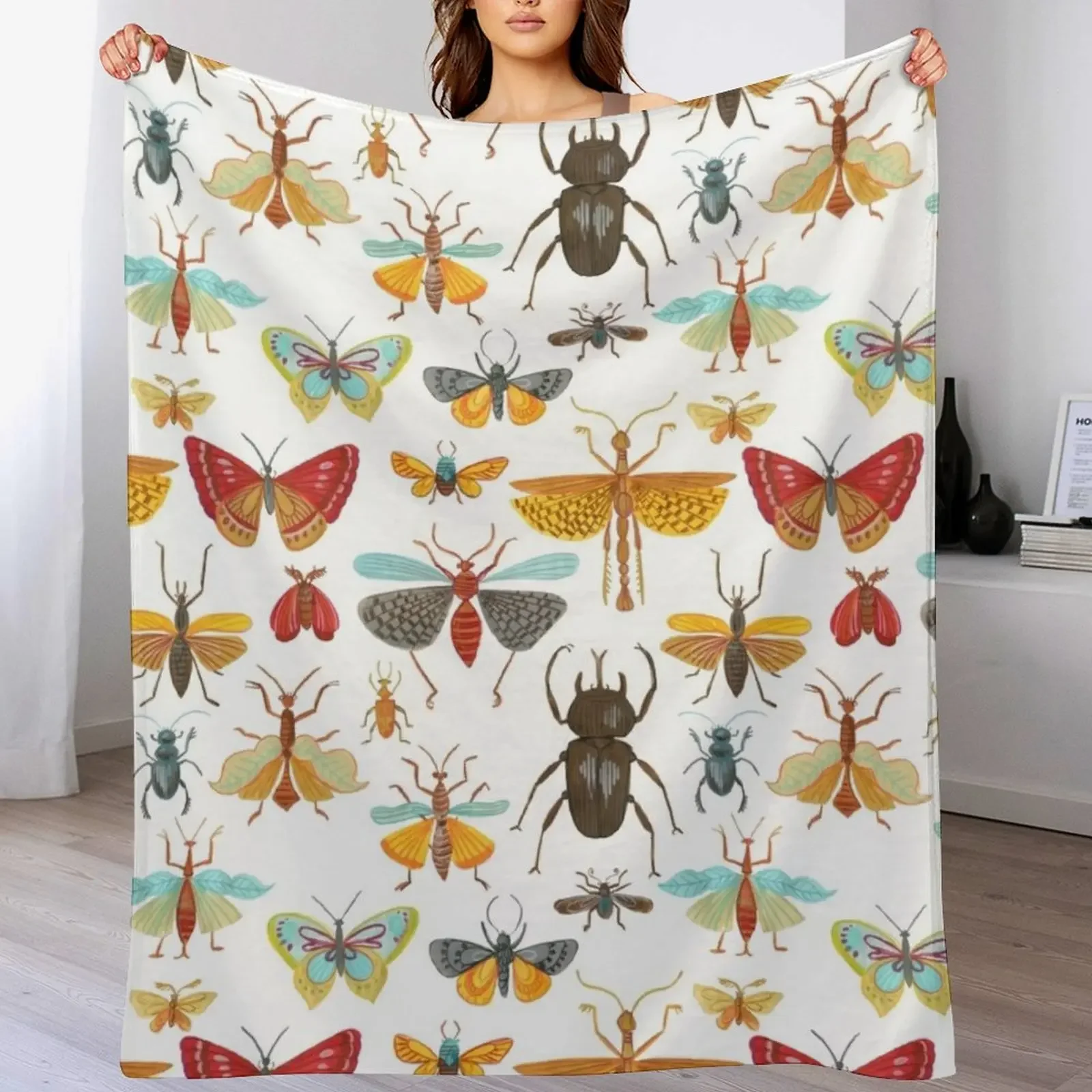 Colorful insects, butterflies and beetles Throw Blanket Color Fast Cozy Throw Blanket