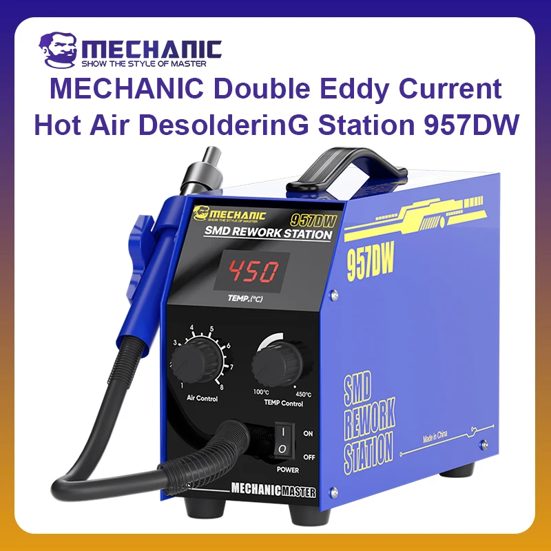 MECHANIC OFFICIAL 957DW Dual Eddy Current Hot Air Rework Station With 5-10mm Air Gun Nozzle Mobile Phone Repair PCB Rework Tool