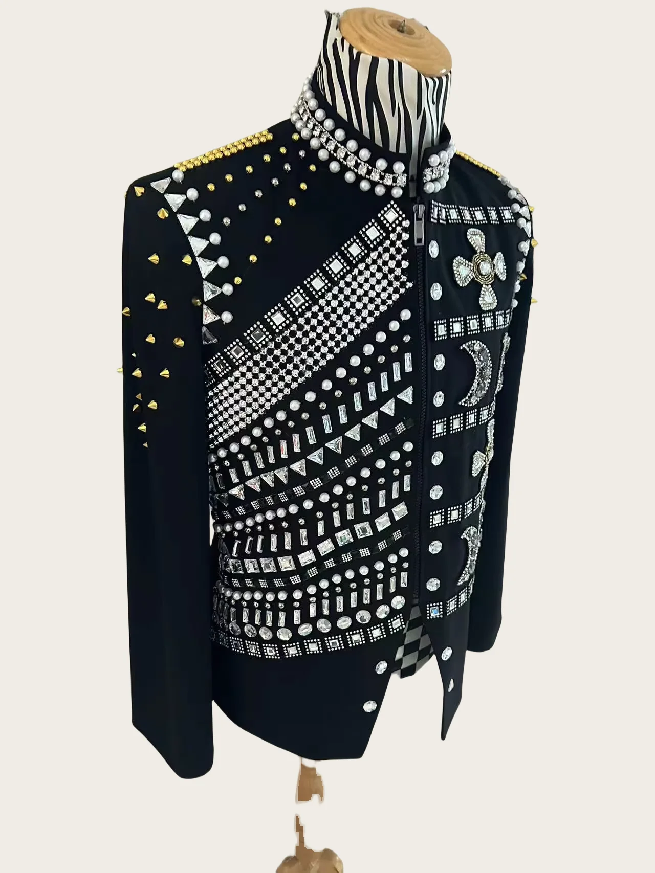 Personalizado masculino pérolas lantejoulas rebites jaqueta real palco coro banquete desempenho casaco masculino cantor dançarino dj trajes