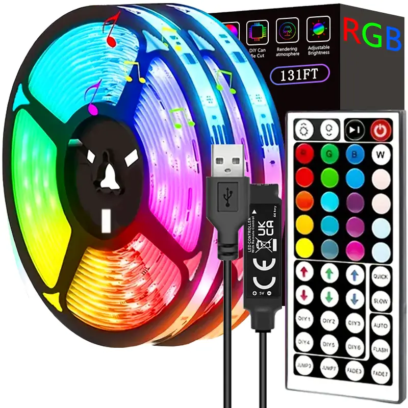 40m/131ft luzes de tira led app 44 teclas controle remoto usb 5v sincronização música rgb fita flexível luzes diodo para festa casa luces led