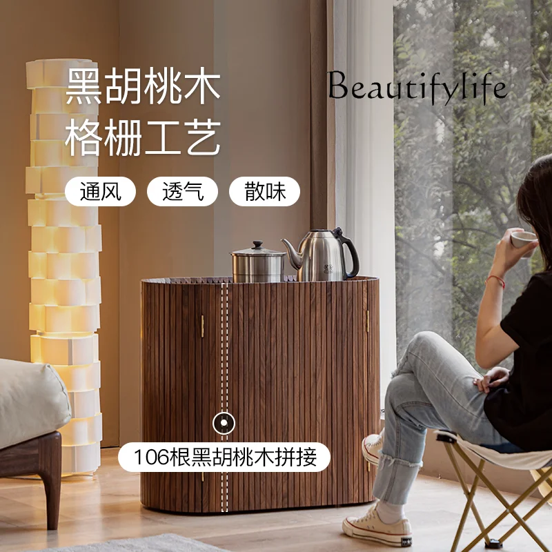 Solid wood mobile tea cabinet, black walnut tea side cabinet, household kettle integrated cart side table