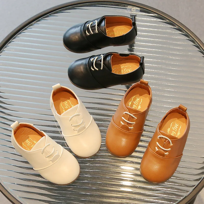 Children Casual Shoes White Dress Shoes Girls Boys Soft Bottom Black Brown Kids Leather Shoes Kid Slip on Leather Shoes