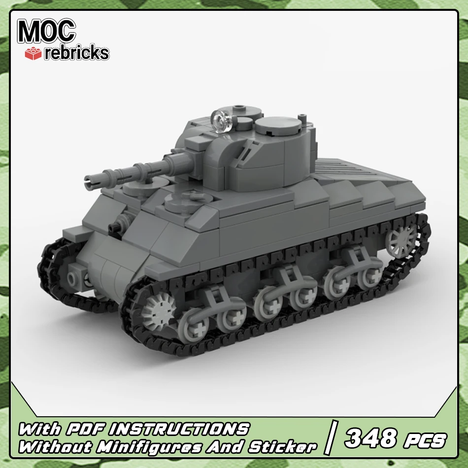 

MOC WWII, серия военного оружия, гусеничный автомобиль M4A3, Шерман, главный боевой танк, строительный блок, модель, сделай сам, кирпичи, игрушки, подарки для детей