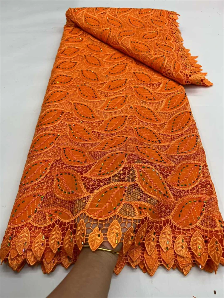

2026 High Quality African Guipure Cord Lace Fabric Nigerian Stones Water Soluble Lace Fabric For Sewing Women Dress,5Yards