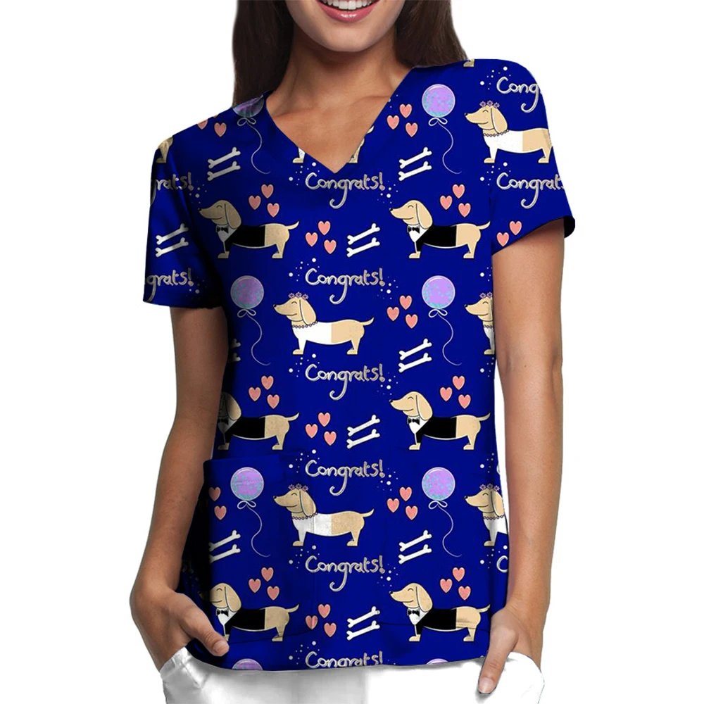 Stampa animalier uniformi mediche donna Accessori per infermiere Uniforme clinica Camicetta da lavoro per dentista veterinario spa Scrub Top 