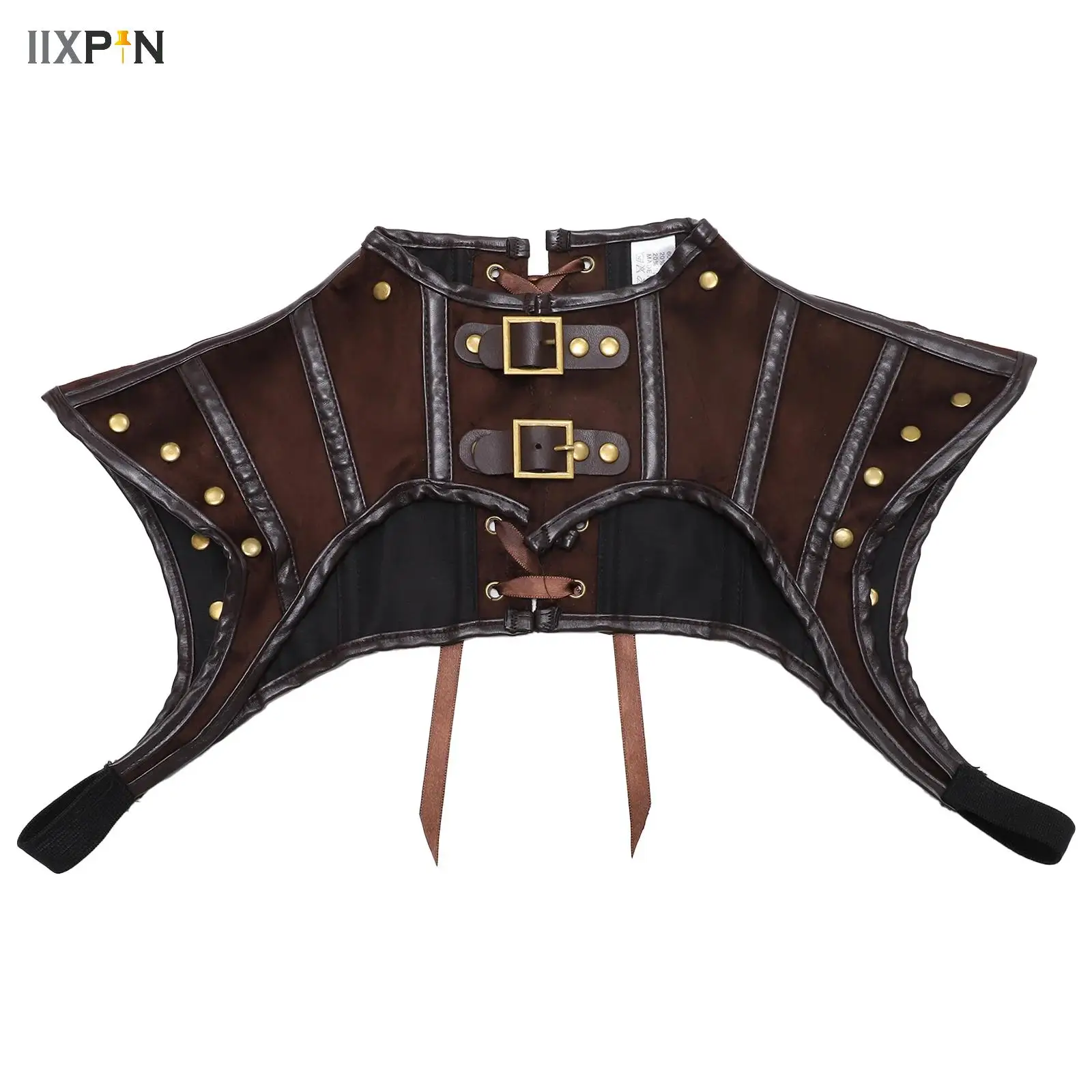 Sexy Steampunk Medieval Renaissance Short Gothic Shoulder Tops Women's Lace Up Leather Rivets Corsets Top Carnival Dress Up