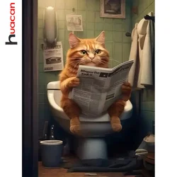 Huacan New Arrivals Diamond Painting Animal Cat Craft Kit Full Diamd Mosaic Toilet Funny Home Decoration Handmade Hobby