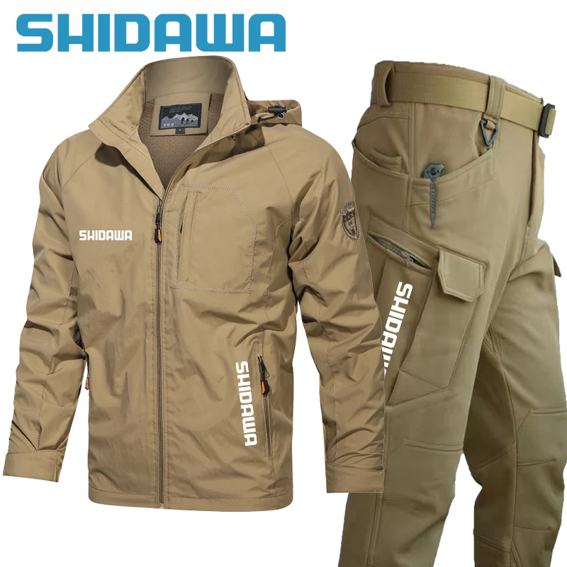 Shidawa Fishing Suit Men Spring Autumn Thin Fishing Clothes Outdoor Sports Hooded Hiking Fishing Jacket Waterproof Fishing Pants