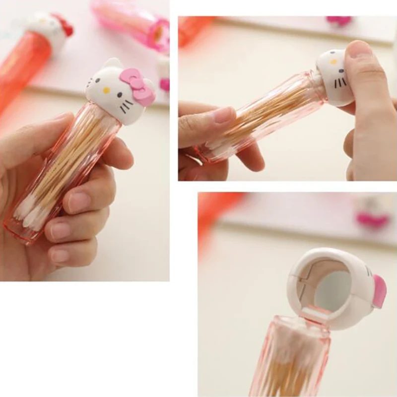 1Pc Anime Sanrio Figure Hello Kitty Cotton Swab Bottle Cartoon Cat Toothpick Holder Storage Bottle Kawaii Collectible Model Toy