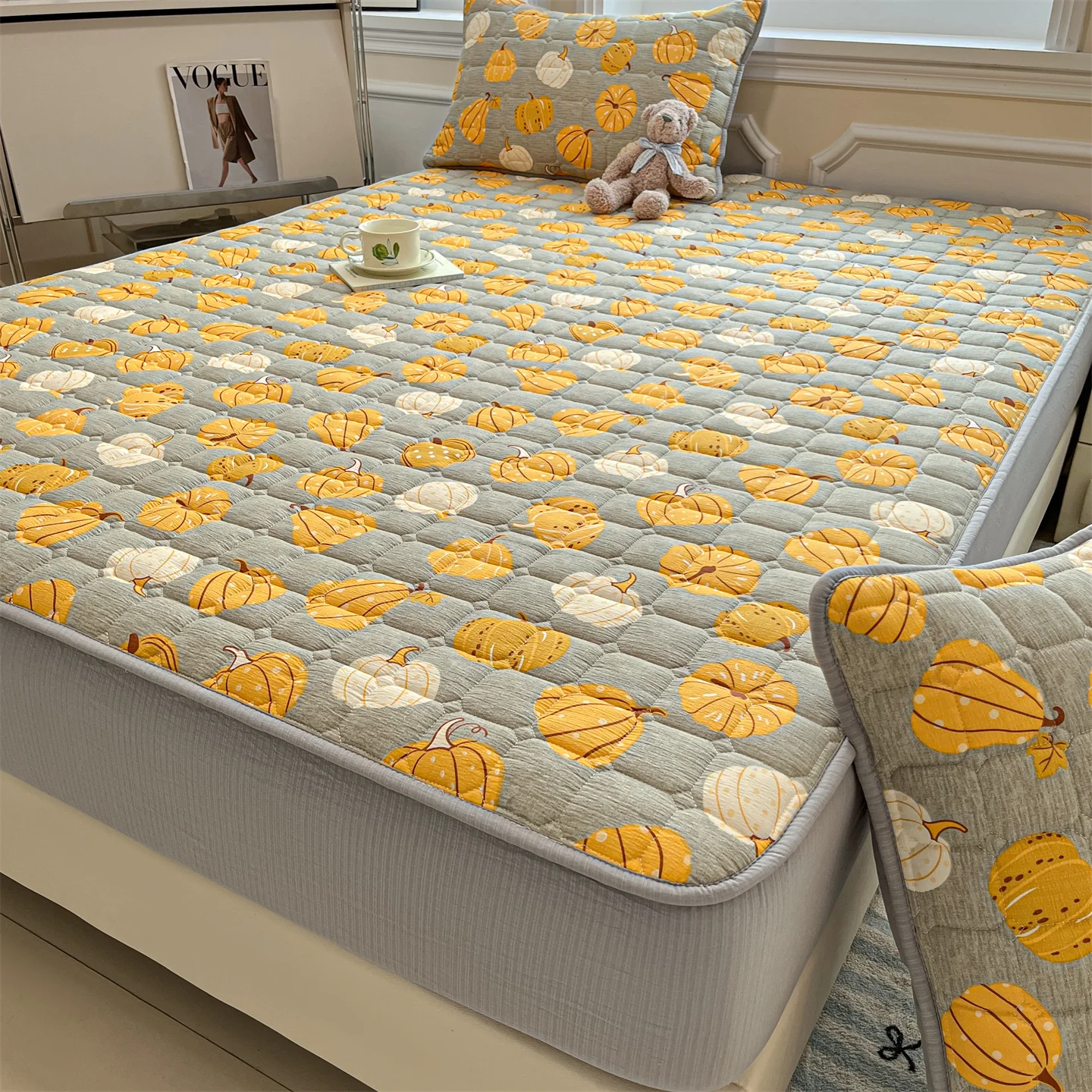 Waterproof Mattress Topper Single/Queen/King Size Mattress Protector Pumpkin Printed Quilted Thick Mattress Cover hogar y jardín