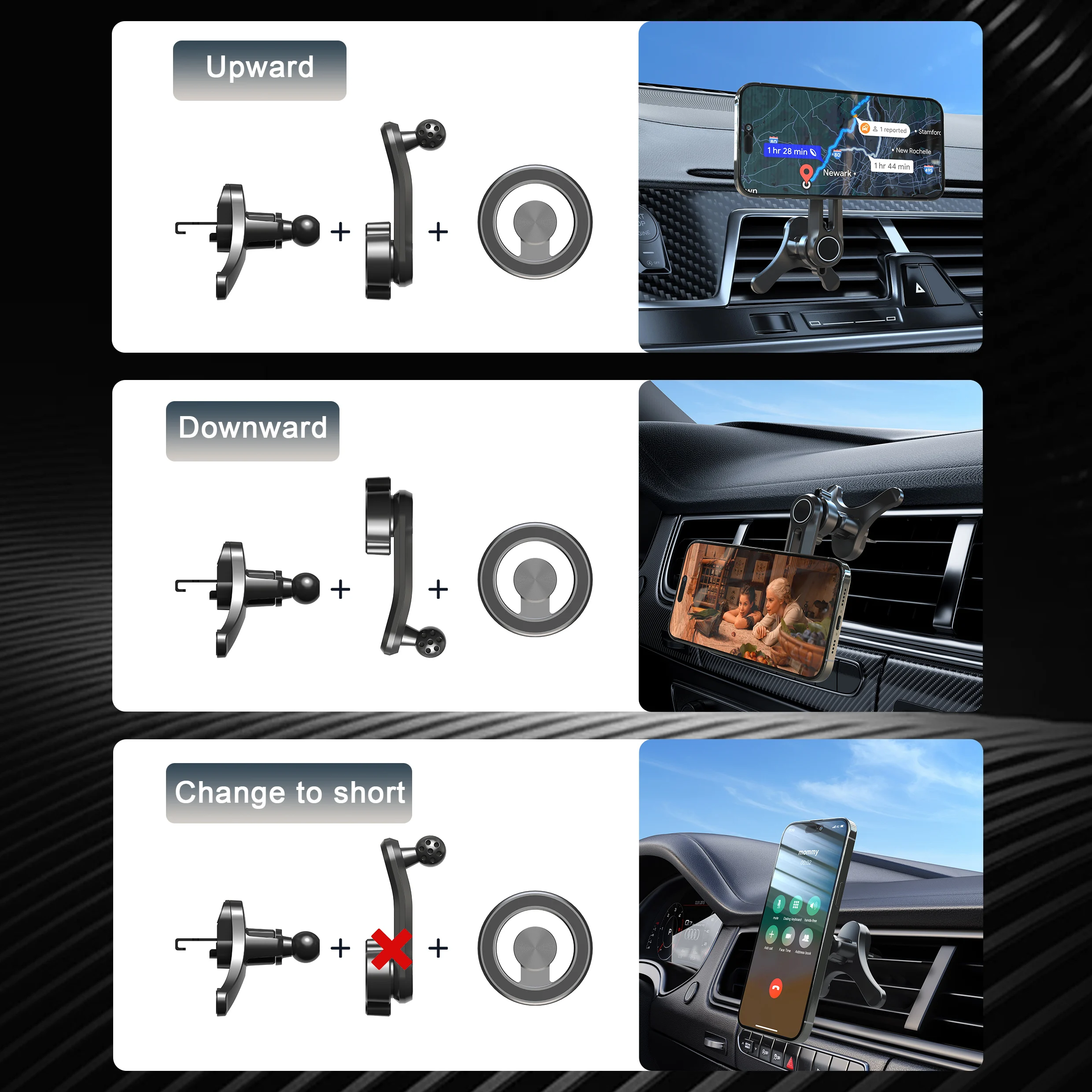 Lüftungsschlitz-Handyhalterung fürs Auto mit Metallhaken und Magnetbefestigung, kompatibel mit iPhone 17/16/15/14/13 Serie und allen Smartphones – Detail 4