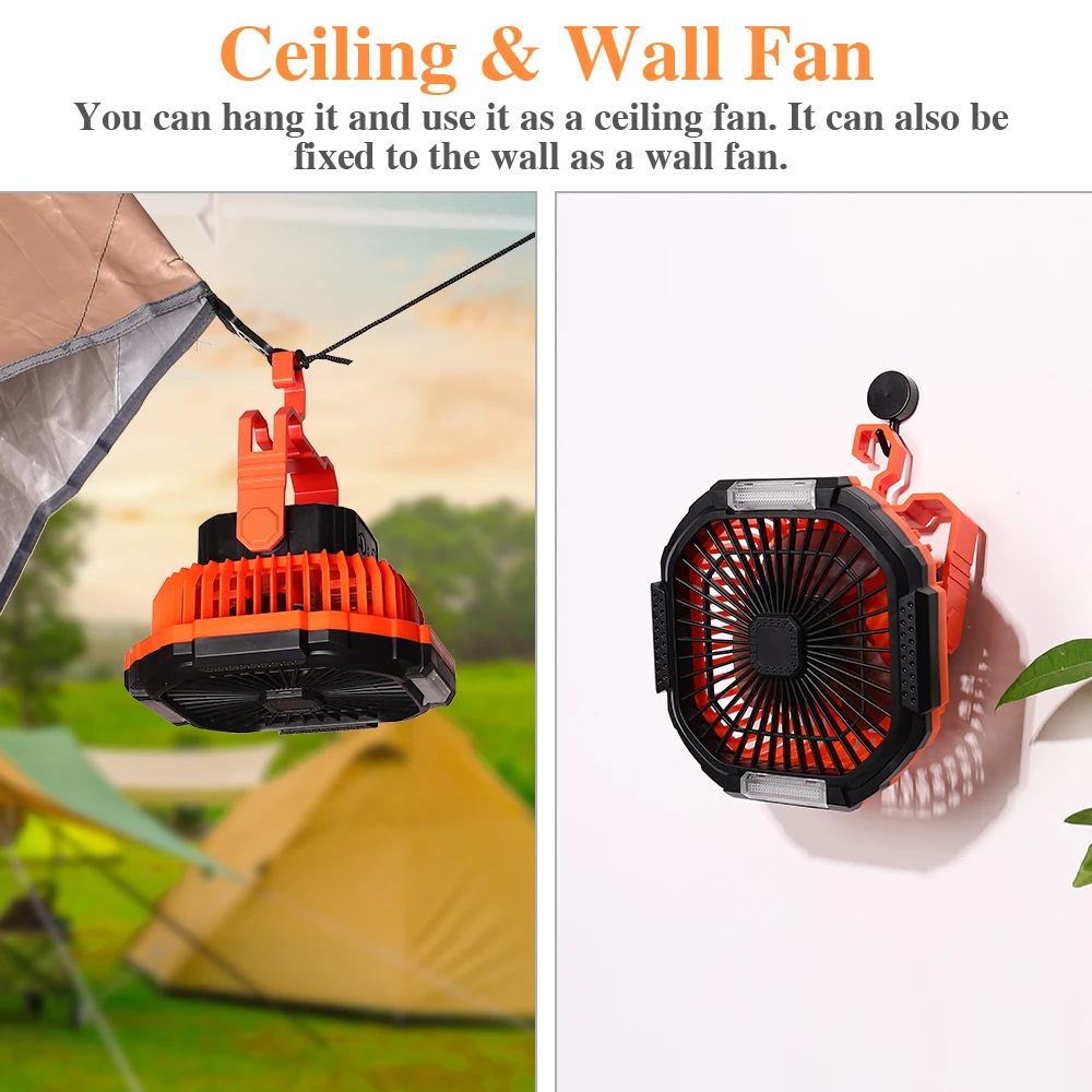 Portable Camping Fan Multifunctional 7800mAH USB Rechargeable Outdoor Led Light Stand Desktop Mini Wall Hanging Ceiling Fans