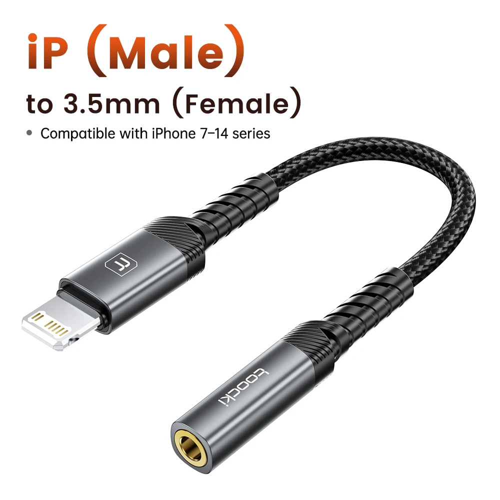 Toocki USB-C/Lightning naar 3,5 mm Jack Audio-verlengkabel Man-vrouw Aux-adapter DAC-chip Hifi-geluidskaart voor Android iOS