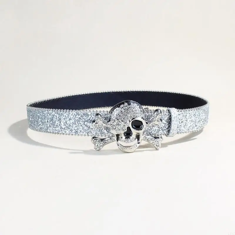 

L5YC Elegant Rhinestones Belt Skull Embellished Belt Fashionable Youth Waistband
