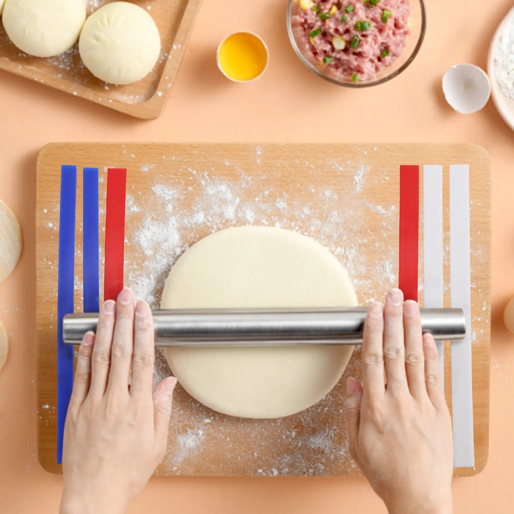 A67P-Silicone Measuring Dough Thickness Strips 38Cm,Rolling Pin Spacers Sticks For Baking, Pizza, 3 Size Dough Rolling Strips