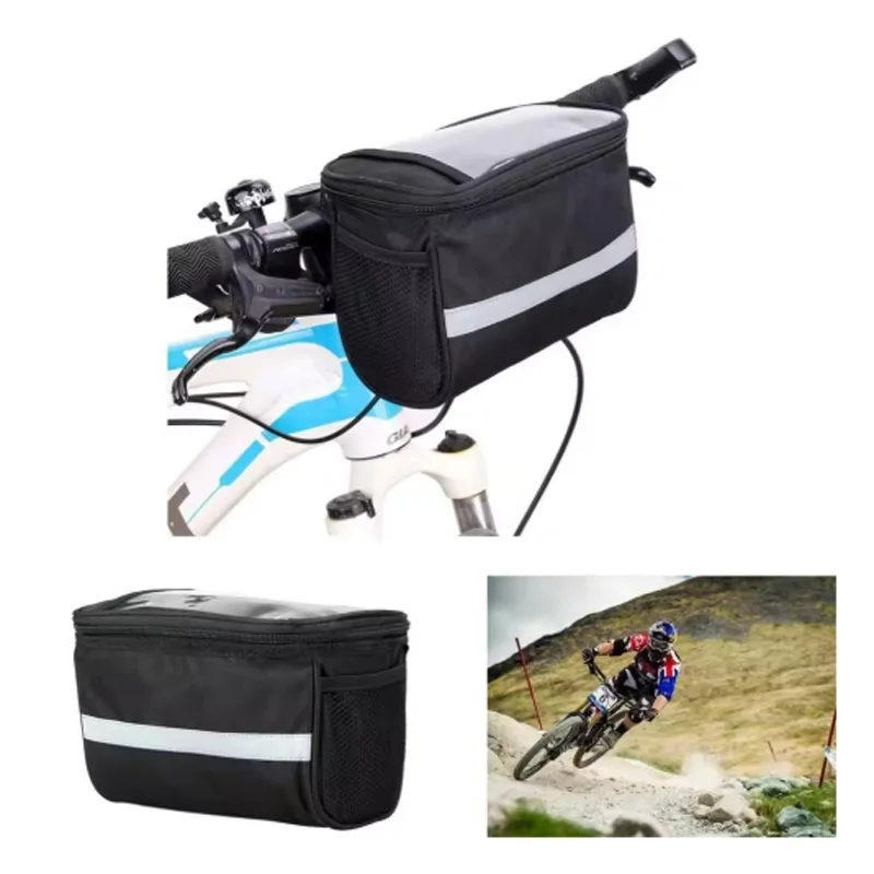 Bicycle Front Handlebar Bag Outdoor Cycling Bike Phone Mount Bags Bike MTB with Reflective Strip Front Bag Handlebar Bag