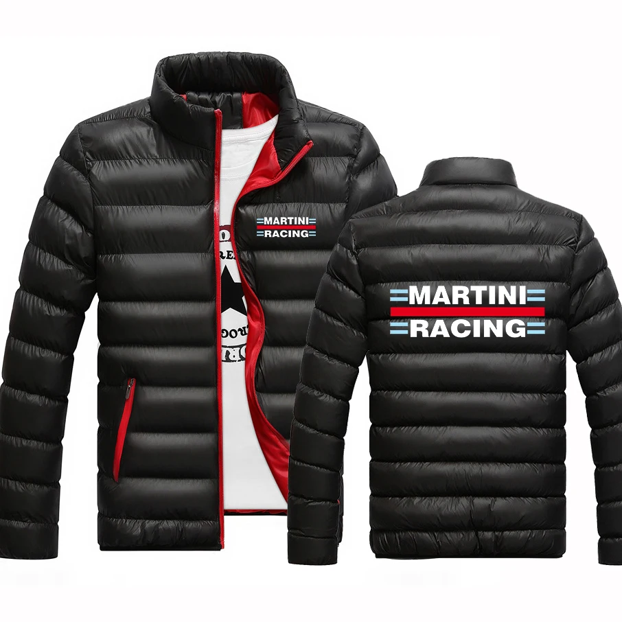 

2023 New Autumn Winter Martini Racing Logo Print Cotton Liner Thicken Warm Hooded Outerwear Mens Loose Solid Color Padded Jacket