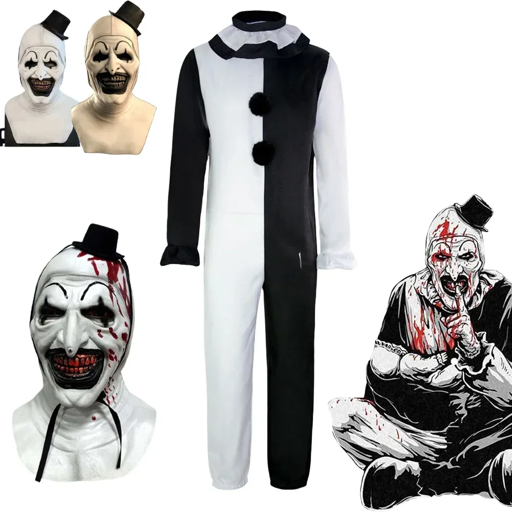 Art The Clown Cosplay Movie Terrifier 2 Art The Clown Cosplay Costume Jumpsuit Mask Halloween Costumes Mask for Men Women