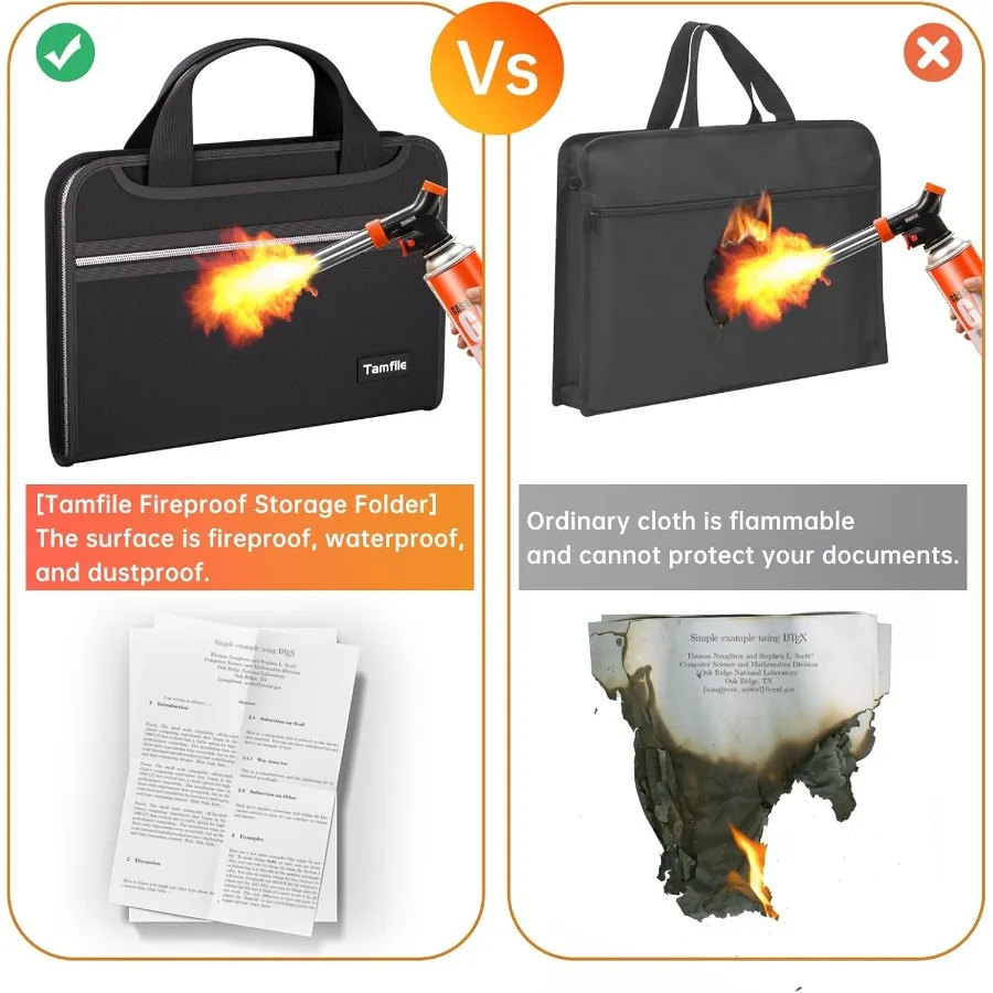 Tamfile Fireproof Accordion File Organizer with Handle 13 Pocket Transparent Expanding File Folder with Zipper Labels Multi-Poc