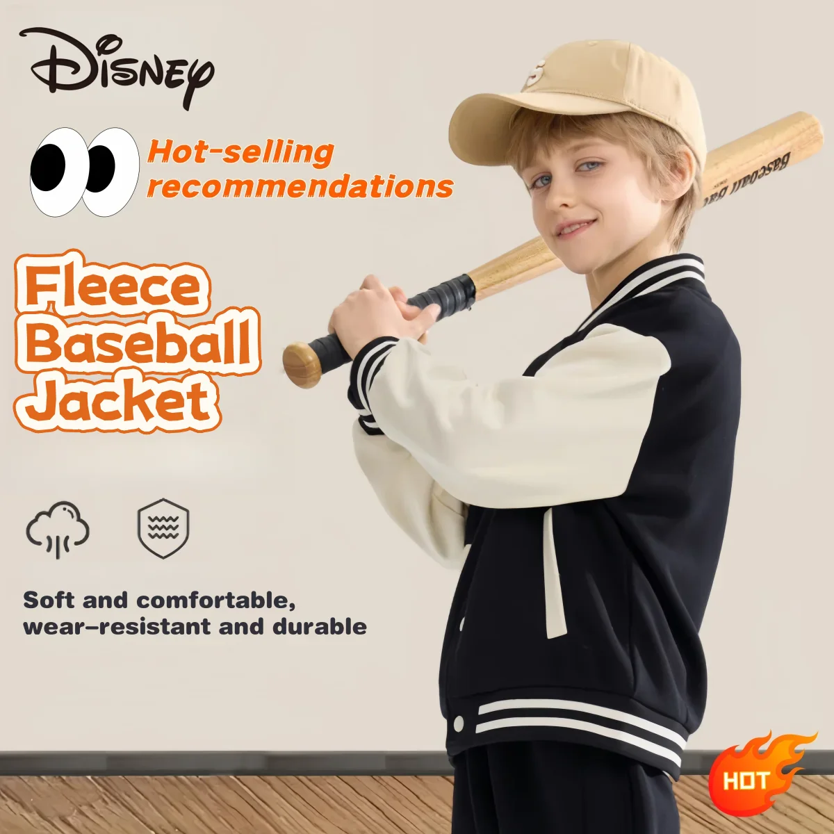 

Disney Kids Windproof Baseball Jacket Children Autumn Winter Preppy Style Warm-keeping Jacket Mickey Minnie Pattern Jacket