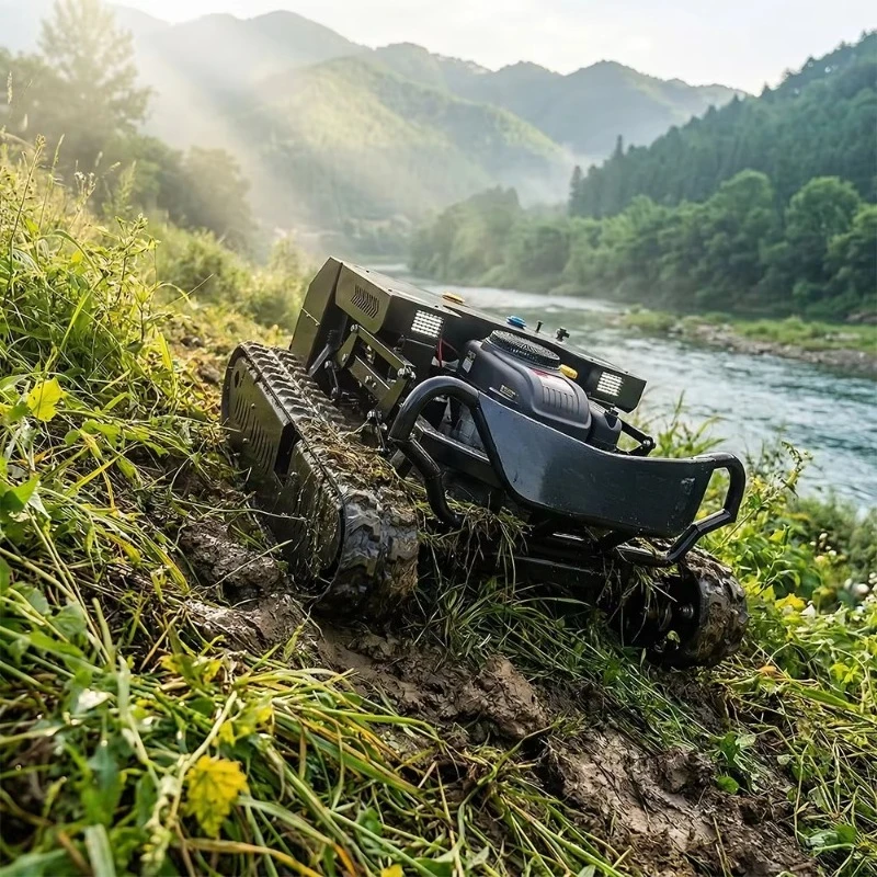 Remote Controlled Cordless 4-Stroke Self Propelled Steep Slope Mower Eliminates Operator Fall Risk on 70 Grade