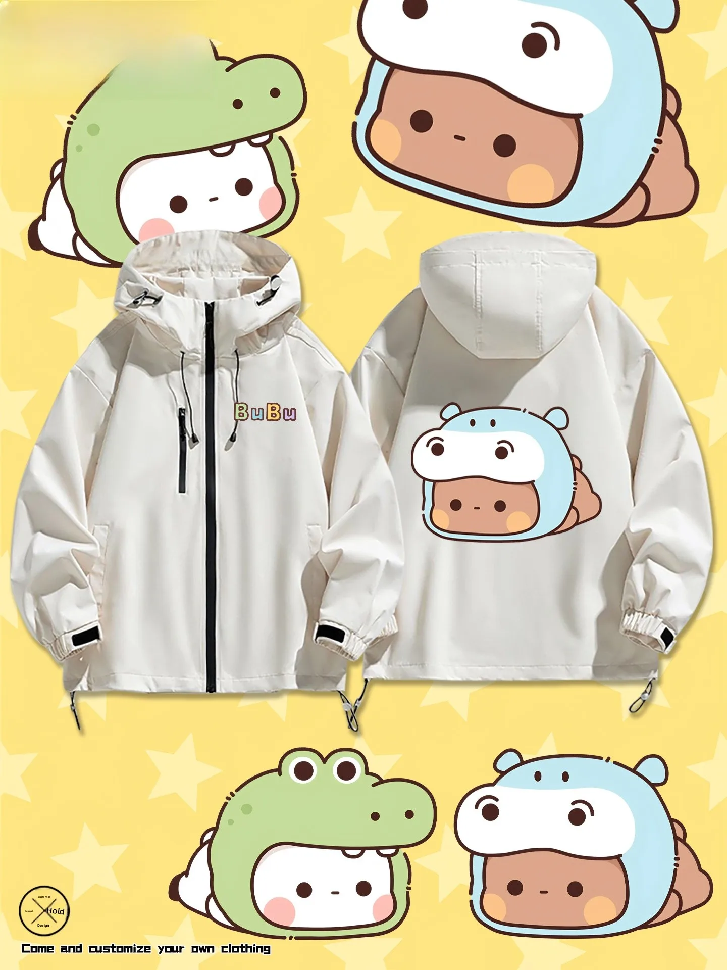 

Couple's Printed Fce Jaet Men's Spring Autumn Crocodile Hippo Cartoon Pattern Windproof Casual Sle Polyester Fiber